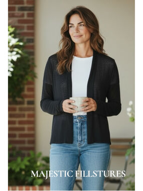 Majestic Filatures Black Linen Open Cardigan (1)